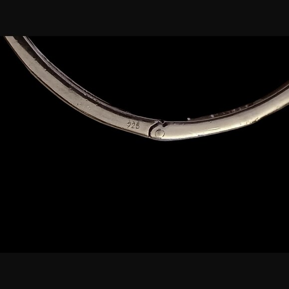 925 Sterling Silver Square Cut Black 7" Hinged Bangle Bracelet - Picture 8 of 8